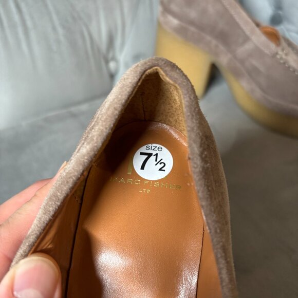 Marc Fisher Suede Platform Loafers Taupe Chunky Heel Shoes – Women’s 7.5 - Picture 9 of 9